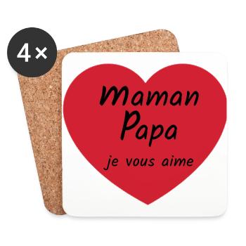Maman Papa je vous aime coeur (noir) - Dessous de verre (lot de 4) - blanc - Devant