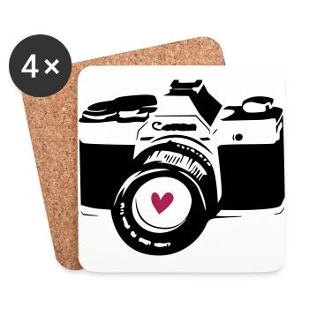 Black camera with heart - Coasters (set of 4) - white - Front