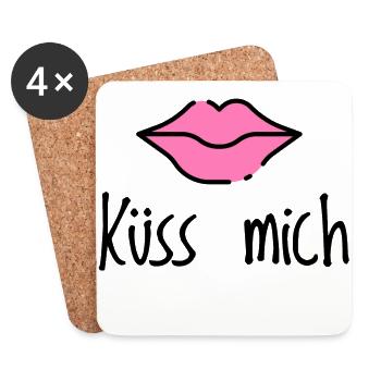 Küss mich. Kussmund Lippen Geschenk - Untersetzer (4er-Set) - Weiß - Vorne