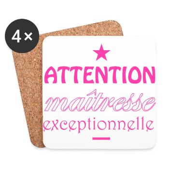 Attention Maîtresse Exceptionnelle - maitresse - Dessous de verre (lot de 4) - blanc - Devant