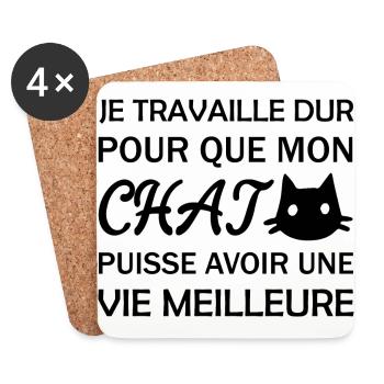 Je travaille dur pour que mon chat - Dessous de verre (lot de 4) - blanc - Devant