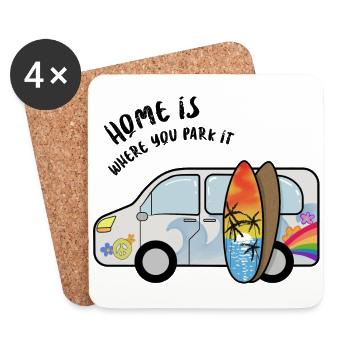 Home is where you park it Campingbus lustig Spruch - Untersetzer (4er-Set) - Weiß - Vorne