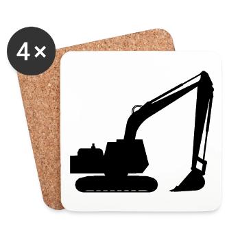 Silhouette mit einem Schaufelbagger, Bagger - Untersetzer (4er-Set) - Weiß - Vorne