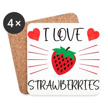 I Love Strawberries Früchte Erdbeere Früchte - Untersetzer (4er-Set) - Weiß - Vorne