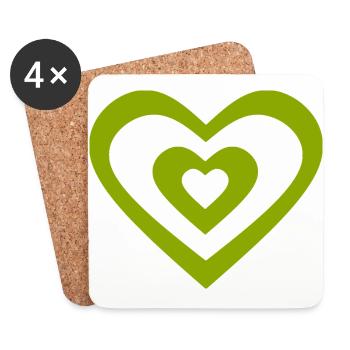 coeur vert coeurs verts couple cadeau - Dessous de verre (lot de 4) - blanc - Devant