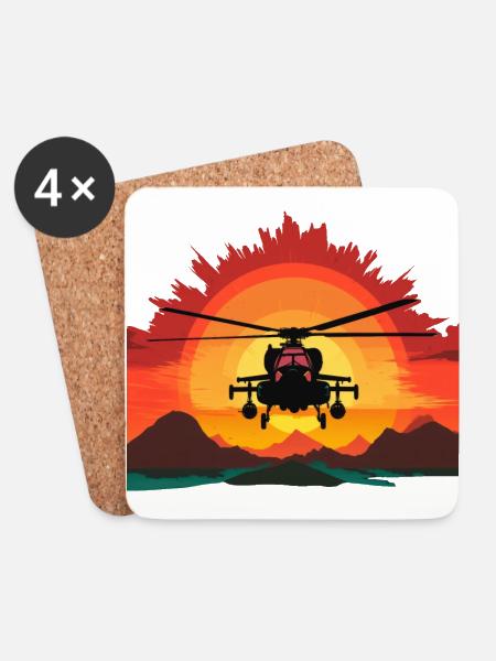 Helikopter - Hubschrauber - Untersetzer (4er-Set) - Weiß