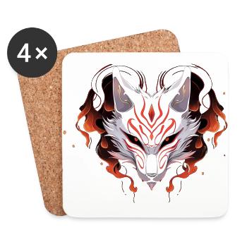 Kitsune-Maske - Untersetzer (4er-Set) - Weiß - Vorne