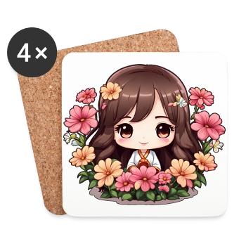 Une chibi en fleurs - Dessous de verre (lot de 4) - blanc - Devant