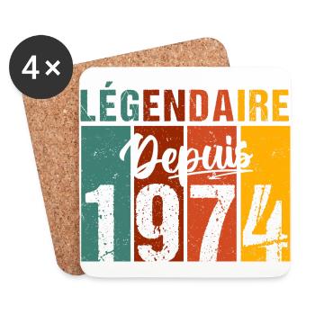 Légendaire depuis 1974 cadeau anniversaire vintage - Dessous de verre (lot de 4) - blanc - Devant