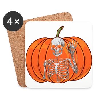 Kürbis Oktober Geist Spuk Halloween Skelett - Untersetzer (4er-Set) - Weiß - Vorne