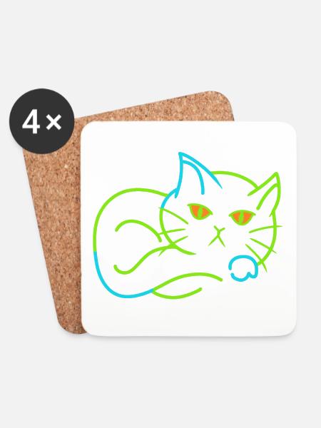 Vintage Katze Retro Stubentiger müde - Untersetzer (4er-Set) - Weiß