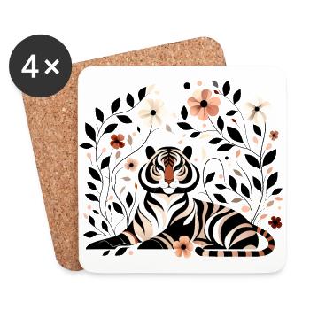 Floraler Tiger - Untersetzer (4er-Set) - Weiß - Vorne