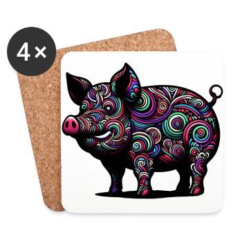 Buntes Schwein - Untersetzer (4er-Set) - Weiß - Vorne