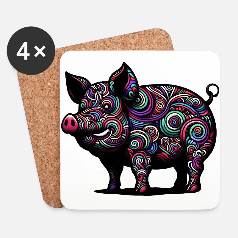 Buntes Schwein - Untersetzer (4er-Set) - Weiß