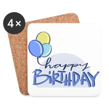 Happy Birthday, Birthday, Balloons, Party - Coasters (set of 4) - white - Front