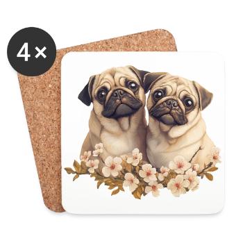 Pug pair pug - Coasters (set of 4) - white - Front