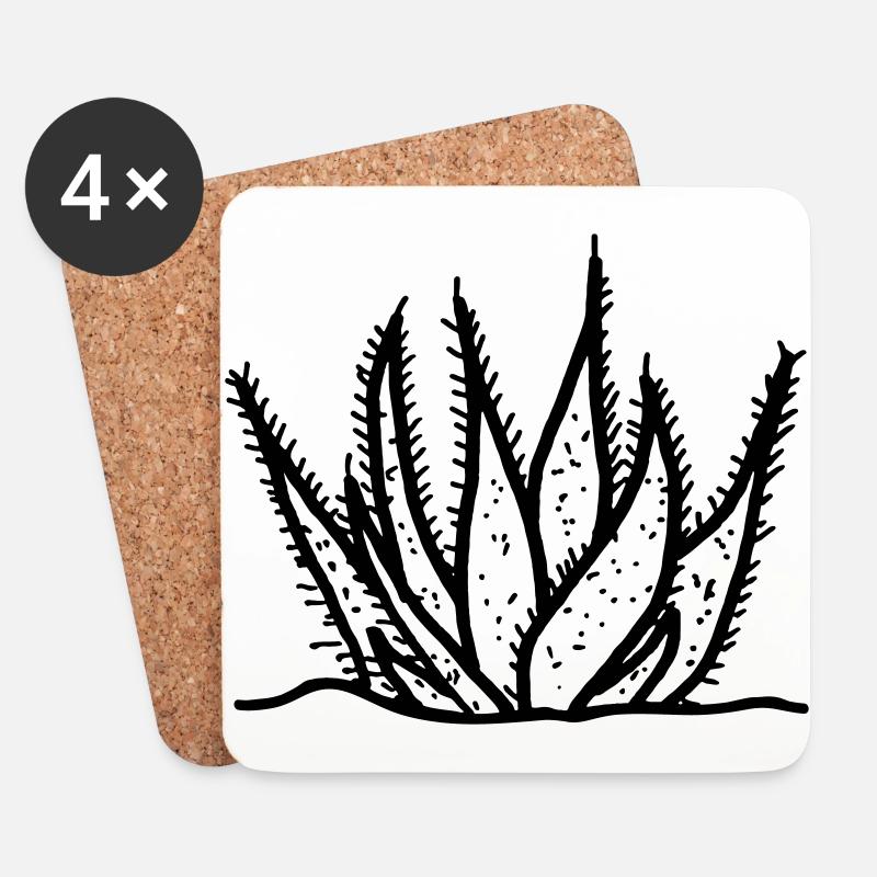 Aloe Vera Agave Kaktus Zeichnung - Untersetzer (4er-Set) - Weiß