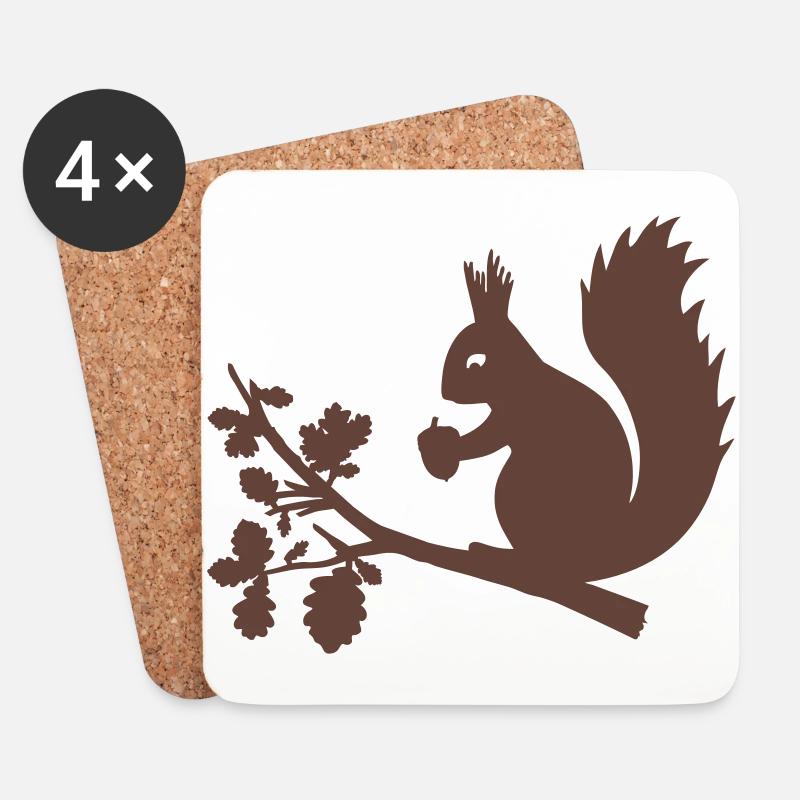 Eichhörnchen Eichel Zweig Eiche Blätter Baum Wald - Untersetzer (4er-Set) - Weiß