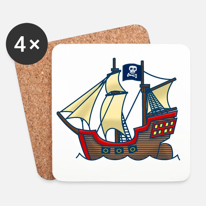 Piratenschiff - Untersetzer (4er-Set) - Weiß