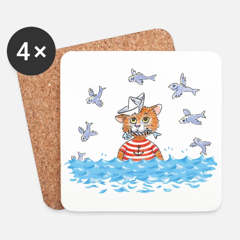 Fisch Katze - Untersetzer (4er-Set) - Weiß