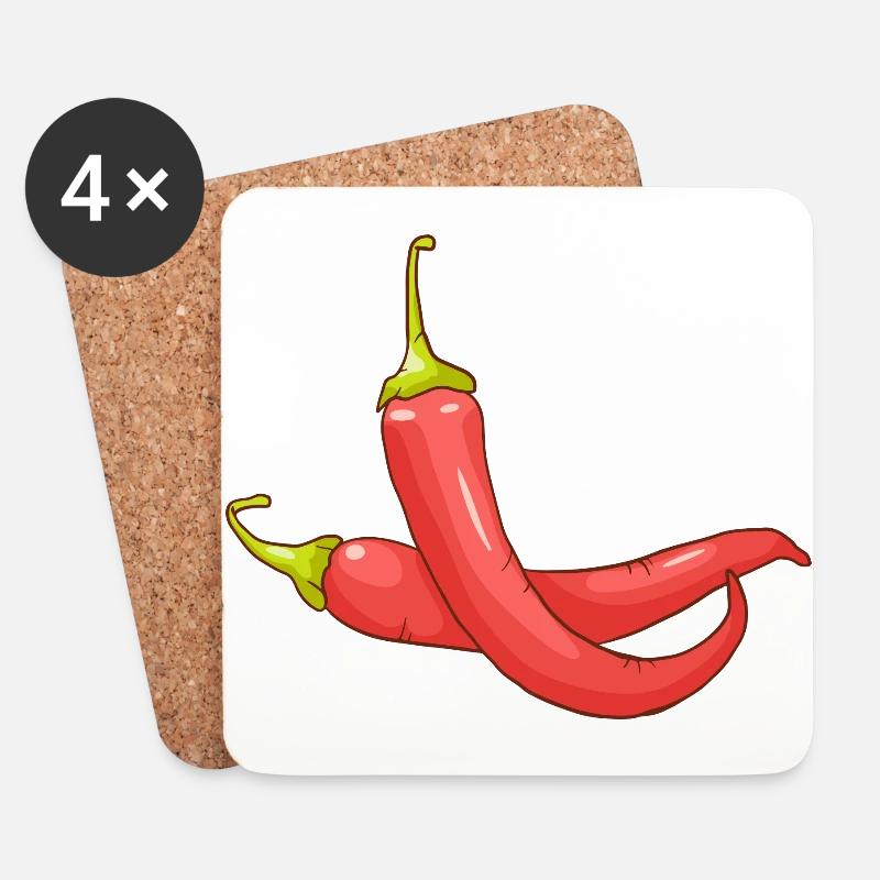 Rote Chili Paprika Peperoni Gemüse - Untersetzer (4er-Set) - Weiß