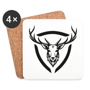 Deer | Deer antler | Deer Head | Black - Coasters (set of 4) - white - Front
