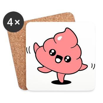 Kawaii Kack tanzend - Untersetzer (4er-Set) - Weiß - Vorne