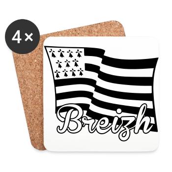 Bretagne Breizh drapeau - Dessous de verre (lot de 4) - blanc - Devant