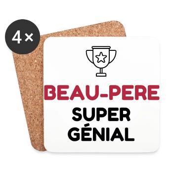 Beau Père - Papa - Fête des Peres - Enfant - Bébé - Dessous de verre (lot de 4) - blanc - Devant