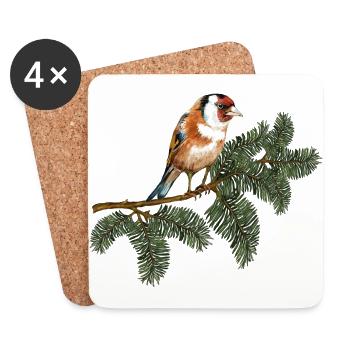 Oiseau Chardonneret - Dessous de verre (lot de 4) - blanc - Devant