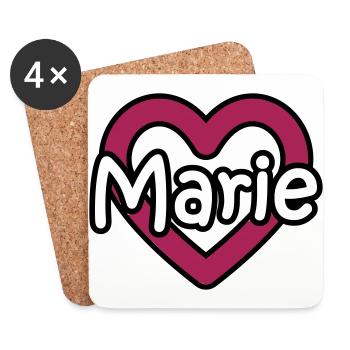 Marie nom de famille prénom nom de jeune fille coeur nom jour - Dessous de verre (lot de 4) - blanc - Devant
