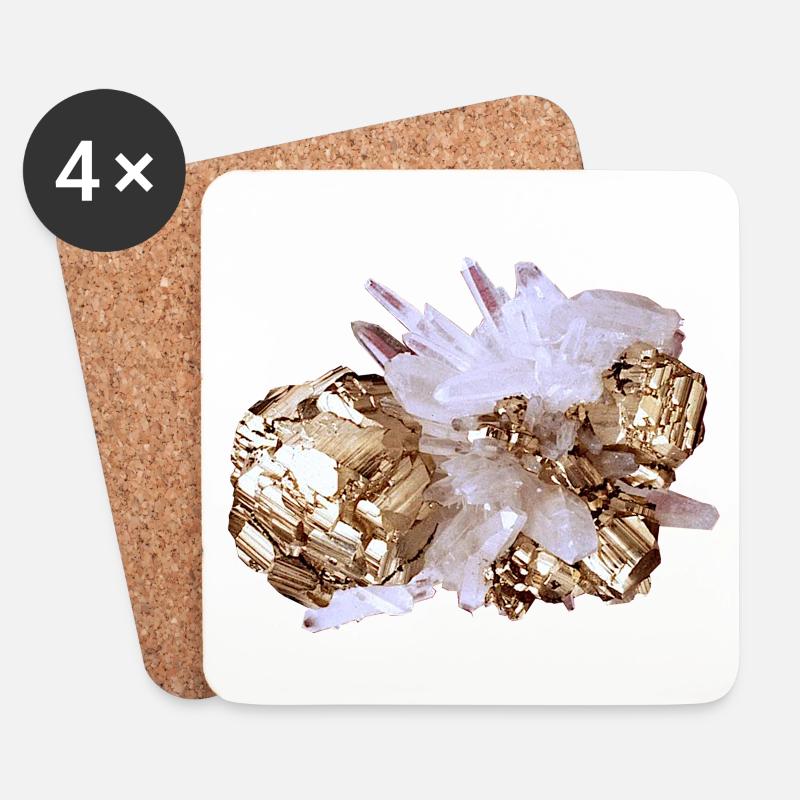 Pyrit Quarz Mineral Kristall Katzengold - Untersetzer (4er-Set) - Weiß