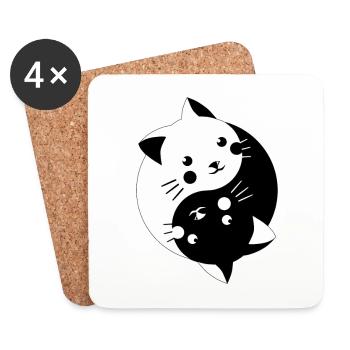Cool chaton yin yang chats chat idée cadeau - Dessous de verre (lot de 4) - blanc - Devant