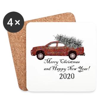 Christmas car with fir tree - Coasters (set of 4) - white - Front