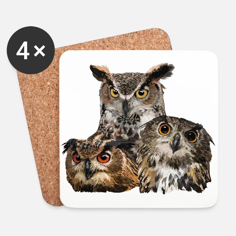 Nächtliche Raubvögel - Untersetzer (4er-Set) - Weiß