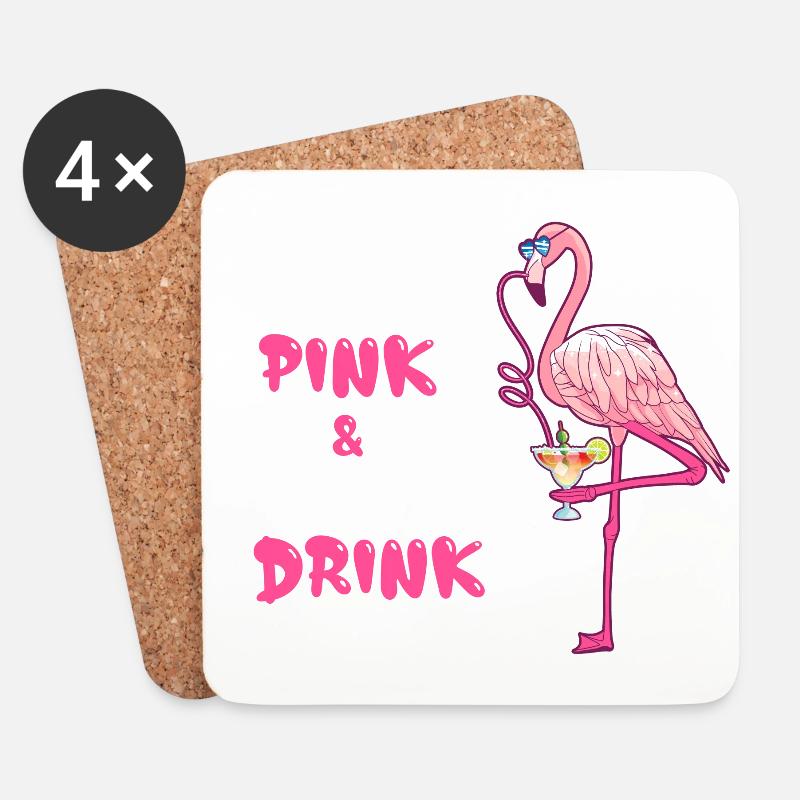 Flamingo Pretty In Pink And Ready To Drink - Untersetzer (4er-Set) - Weiß