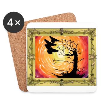 Okkult Spirituell Raben Krähen Vögel Natur Baum - Untersetzer (4er-Set) - Weiß - Vorne