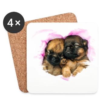 deux petits chiots mignons dans un cœur - Dessous de verre (lot de 4) - blanc - Devant