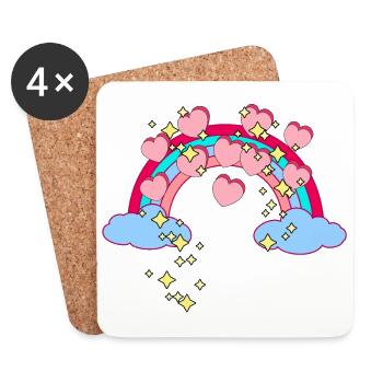 Magic Rainbow Stars Hearts Félicitations - Dessous de verre (lot de 4) - blanc - Devant
