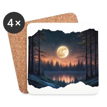 Dunkler See mit Vollmond - Untersetzer (4er-Set) - Weiß - Vorne