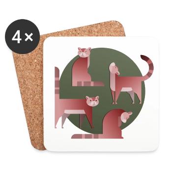 Chats dorés - Dessous de verre (lot de 4) - blanc - Devant