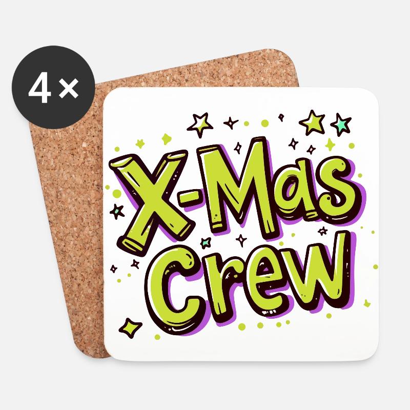 X-Mas Crew Weihnachten Weihnachtsfeier - Untersetzer (4er-Set) - Weiß
