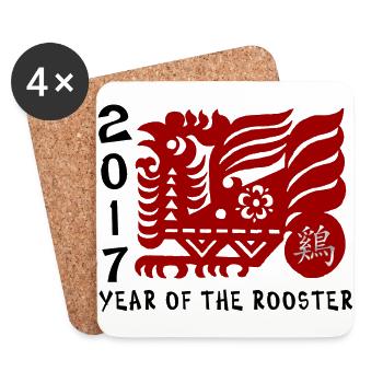 2017 année du coq Papercut - Dessous de verre (lot de 4) - blanc - Devant
