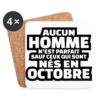 aucun homme n'est parfait sauf ceux nés en octobre - Dessous de verre (lot de 4) - blanc - Devant