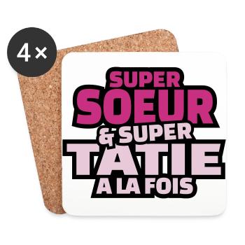 super soeur et super tatie à la fois - Dessous de verre (lot de 4) - blanc - Devant