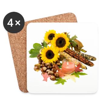 Herbst Kastanie Mais Sonnenblume - Untersetzer (4er-Set) - Weiß - Vorne
