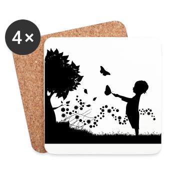 Kind mit Schmetterlingen und Baum - Untersetzer (4er-Set) - Weiß - Vorne