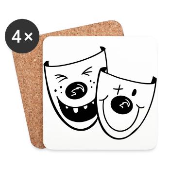 Deux masques de clown drôles - Carnaval - Cadeaux - Dessous de verre (lot de 4) - blanc - Devant