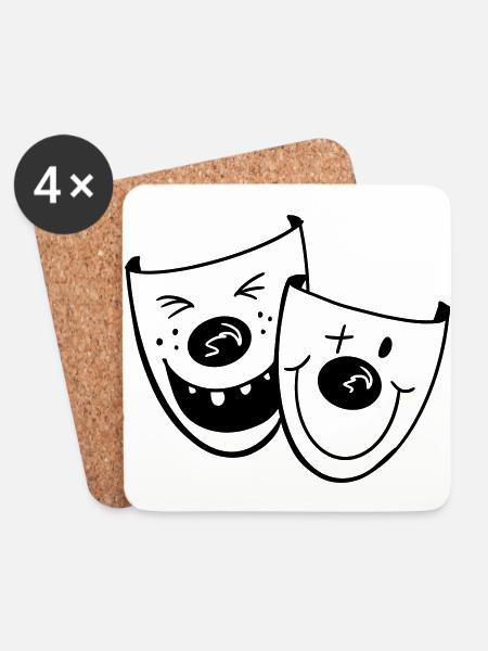 Deux masques de clown drôles - Carnaval - Cadeaux - Dessous de verre (lot de 4) - blanc