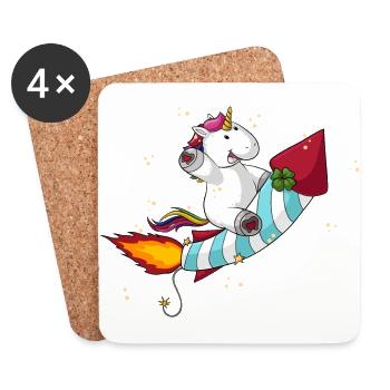 Comic Rocket Unicorn - Dessous de verre (lot de 4) - blanc - Devant